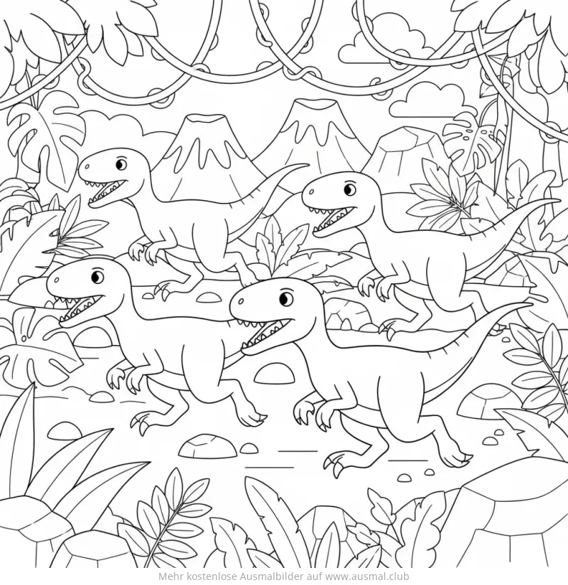 Velociraptoren im Dschungel Ausmalbild