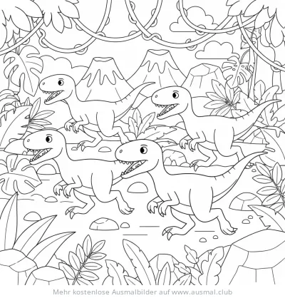 Velociraptoren im Dschungel Ausmalbild