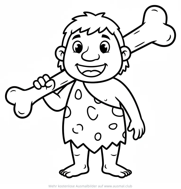 Höhlenmensch mit Knochenkeule Ausmalbild