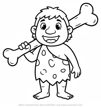 Höhlenmensch mit Knochenkeule Ausmalbild