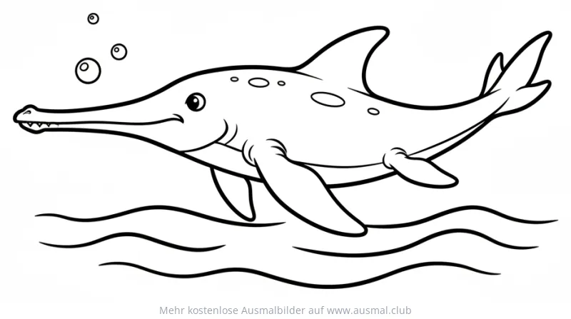 Ichthyosaurier schwimmt im Wasser, Ausmalbild