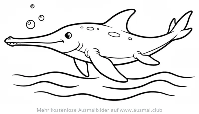 Ichthyosaurier schwimmt im Wasser, Ausmalbild