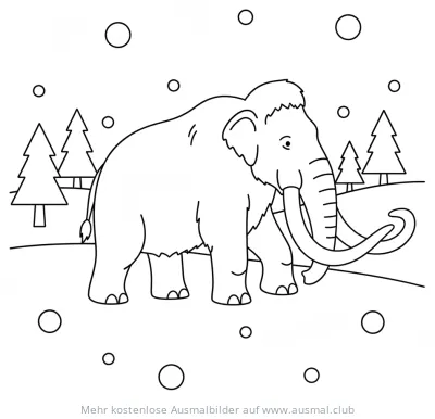 Mammut Ausmalbild im Schnee