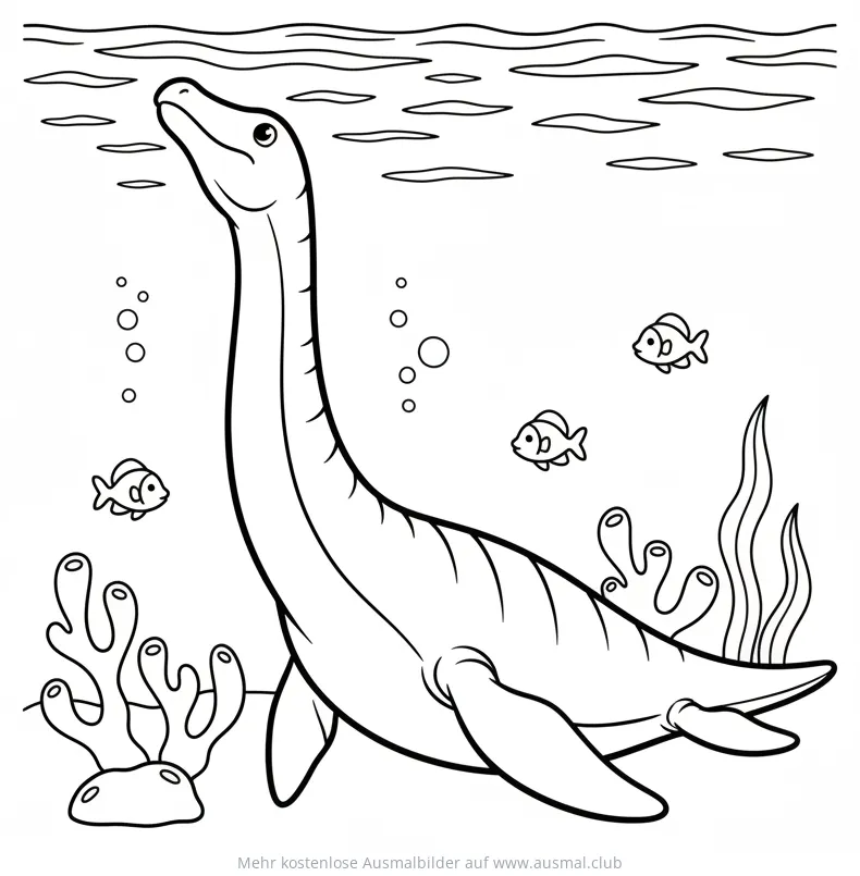 Plesiosaurier Ausmalbild im Ozean