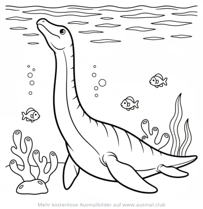 Plesiosaurier Ausmalbild im Ozean
