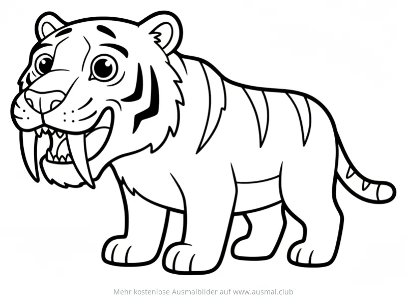 Säbelzahntiger Ausmalbild mit großen Zähnen