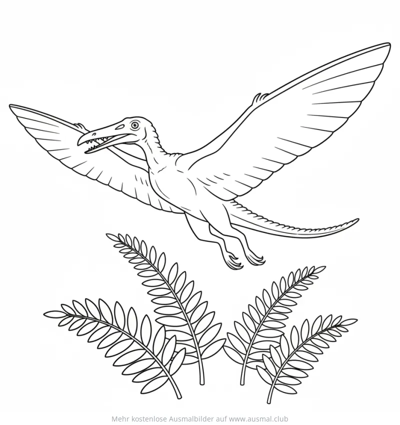 Archaeopteryx Ausmalbild über Farnen