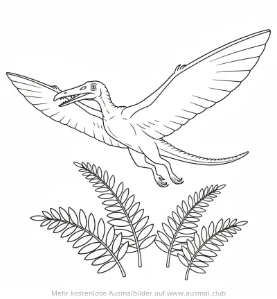 Archaeopteryx Ausmalbild über Farnen