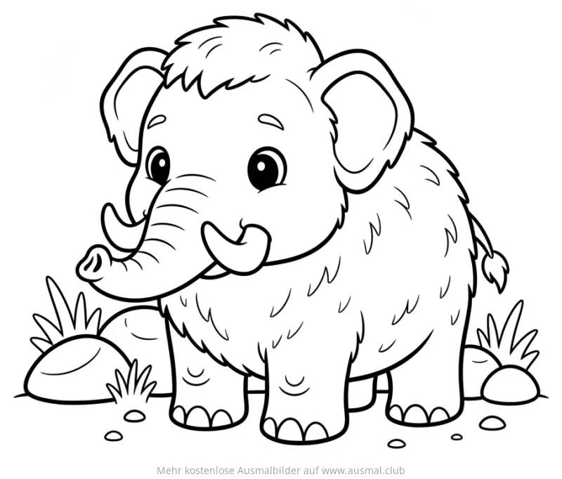 Baby Mammut Ausmalbild auf einer Wiese