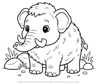Baby Mammut Ausmalbild auf einer Wiese