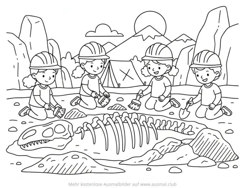 Dino Ausgrabung Ausmalbild mit Kindern