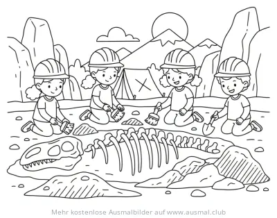Dino Ausgrabung Ausmalbild mit Kindern