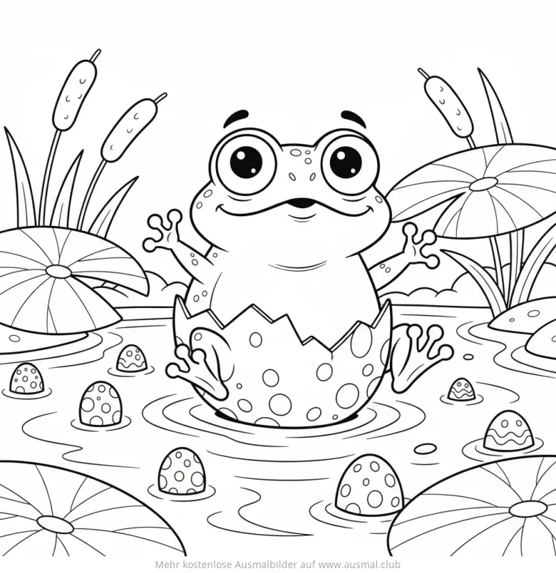 Froschbaby schlüpft aus Ei, Ausmalbild