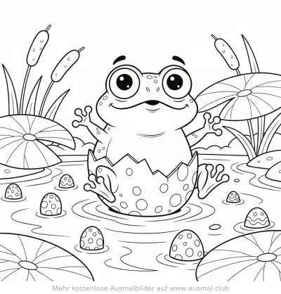Froschbaby schlüpft aus Ei, Ausmalbild