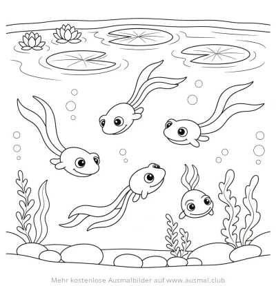 Kaulquappen im Teich Ausmalbild
