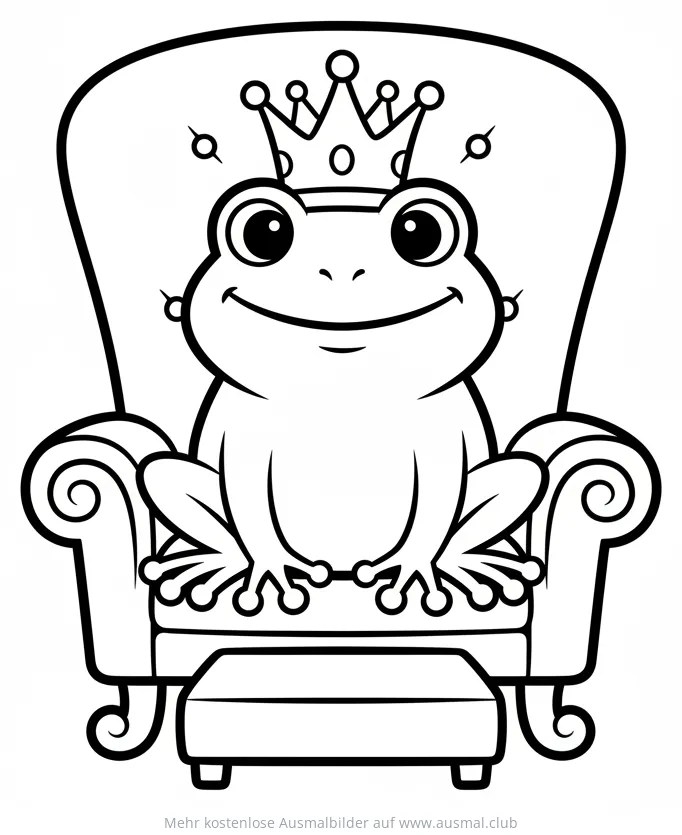 Froschkönig auf Sessel mit Krone Ausmalbild