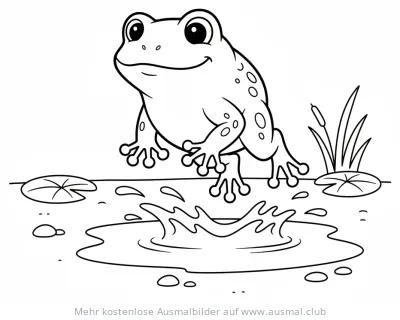 Frosch springt in Pfütze Ausmalbild