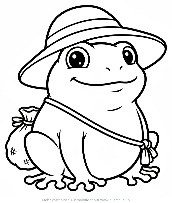 Frosch mit Hut und Sack Ausmalbild