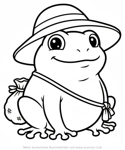 Frosch mit Hut und Sack Ausmalbild