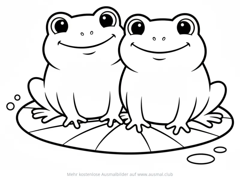 Zwei Frösche sitzen auf Seerosenblatt Ausmalbild