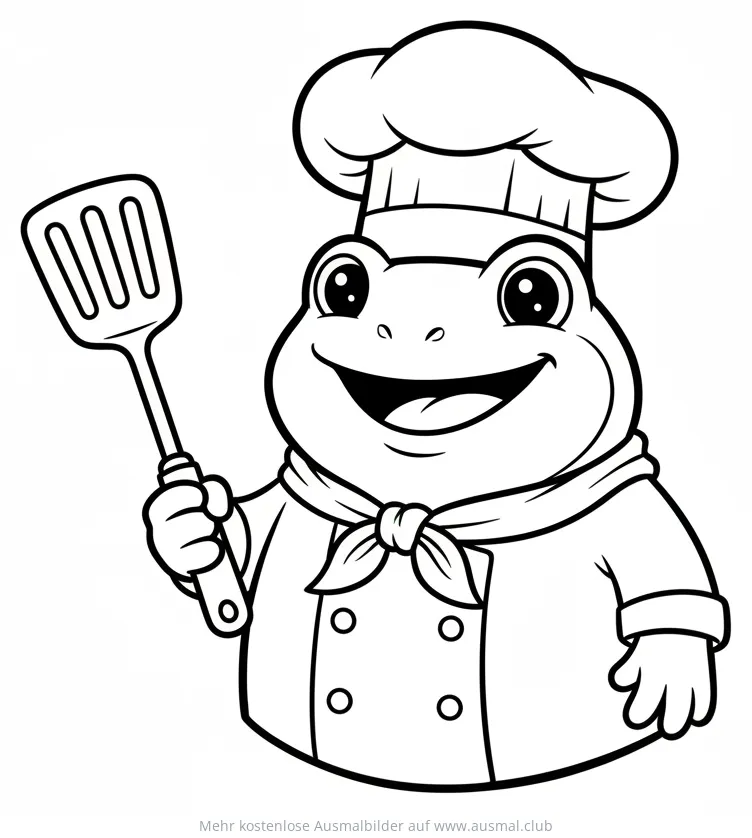 Frosch als Koch mit Pfannenwender Ausmalbild