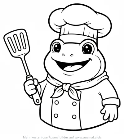 Frosch als Koch mit Pfannenwender Ausmalbild