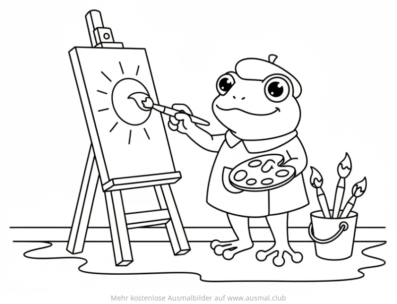 Frosch als Maler mit Staffelei Ausmalbild