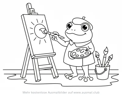 Frosch als Maler mit Staffelei Ausmalbild