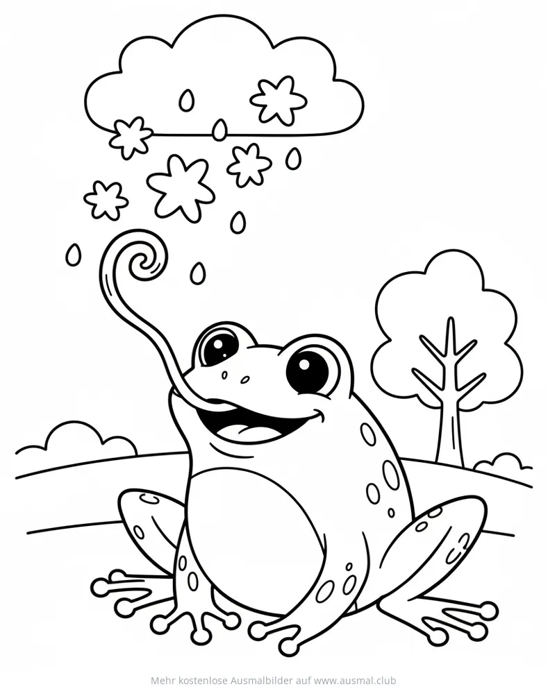 Frosch mit Schneewolke im Winter Ausmalbild