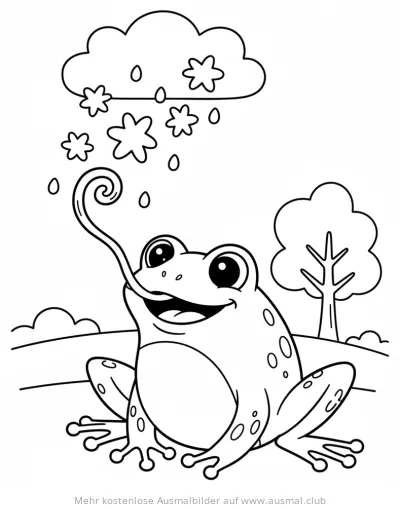 Frosch mit Schneewolke im Winter Ausmalbild