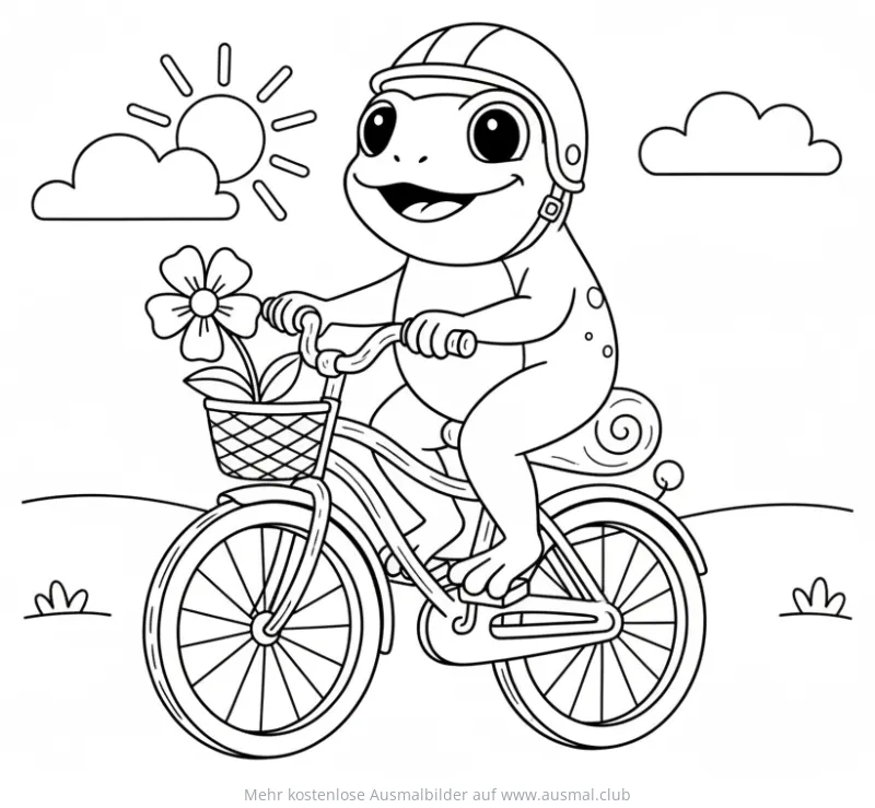 Frosch mit Helm fährt Fahrrad Ausmalbild