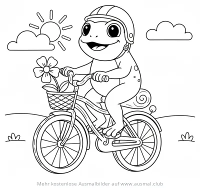 Frosch mit Helm fährt Fahrrad Ausmalbild