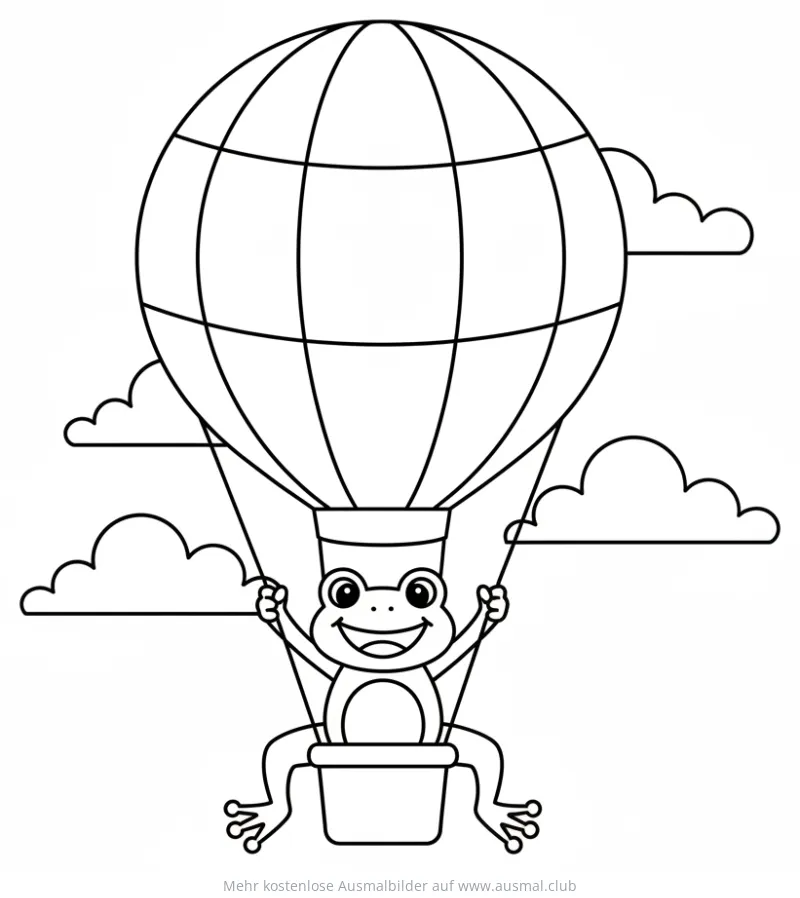 Frosch im Heißluftballon Ausmalbild