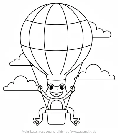 Frosch im Heißluftballon Ausmalbild