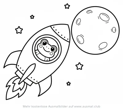 Frosch in Rakete im Weltraum Ausmalbild