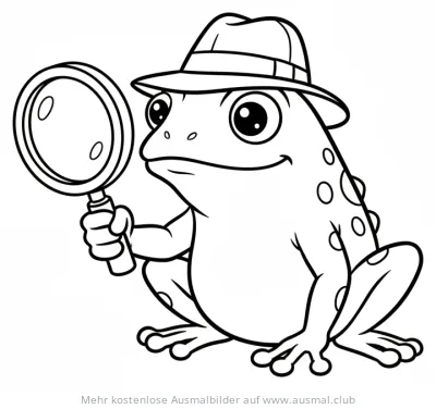 Frosch mit Hut und Lupe Ausmalbild