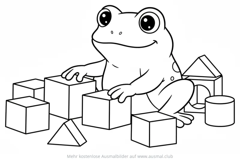 Frosch mit Bausteinen Ausmalbild
