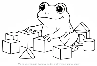 Frosch mit Bausteinen Ausmalbild