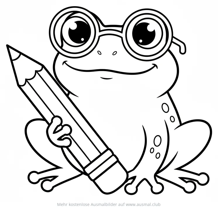 Frosch mit Brille und Bleistift Ausmalbild