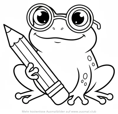 Frosch mit Brille und Bleistift Ausmalbild