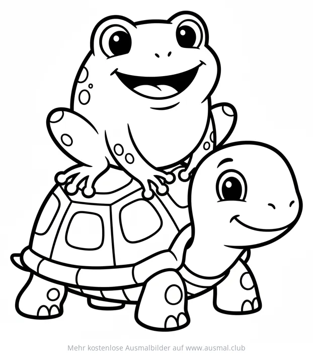 Frosch sitzt auf Schildkröte Ausmalbild