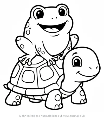 Frosch sitzt auf Schildkröte Ausmalbild