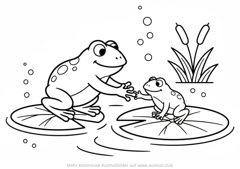 Zwei Frösche begegnen sich auf Seerosenblättern Ausmalbild