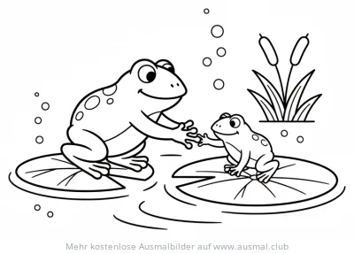 Zwei Frösche begegnen sich auf Seerosenblättern Ausmalbild