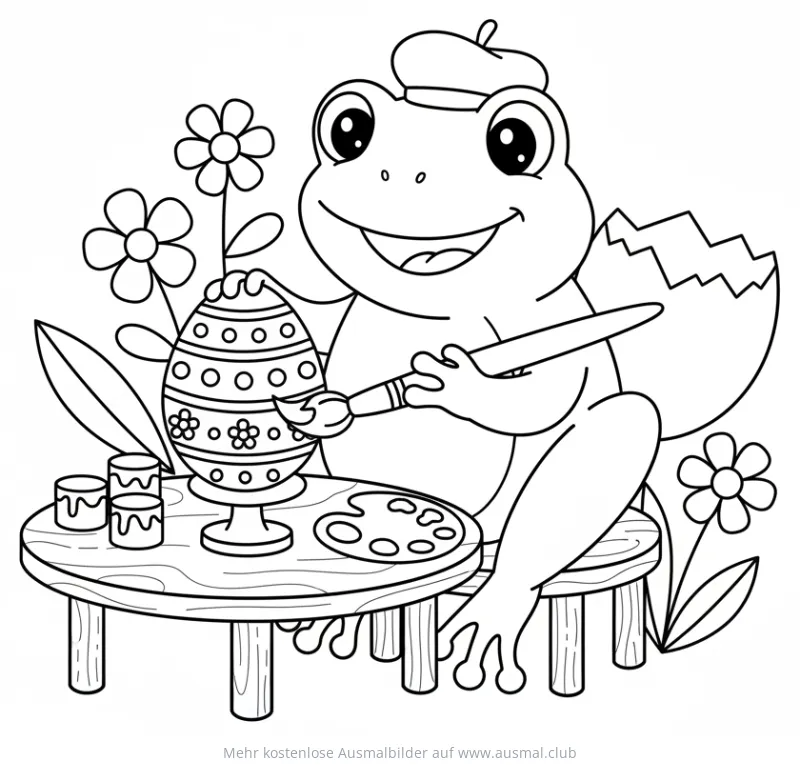 Frosch bemalt Osterei Ausmalbild