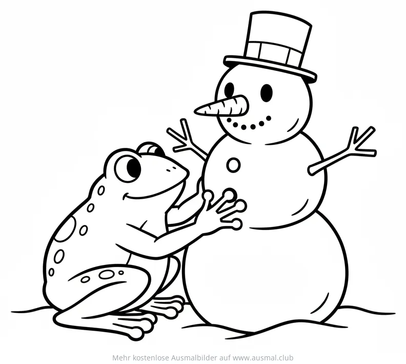 Frosch umarmt Schneemann Ausmalbild