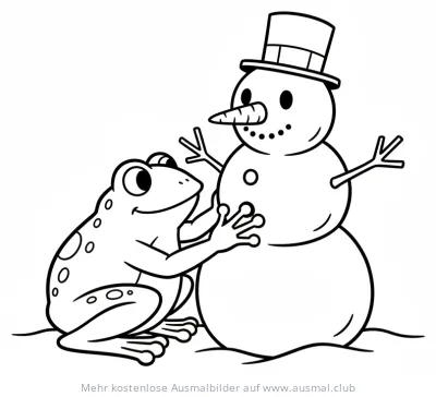 Frosch umarmt Schneemann Ausmalbild