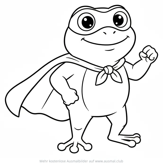 Frosch als Superheld Ausmalbild mit Umhang und Maske