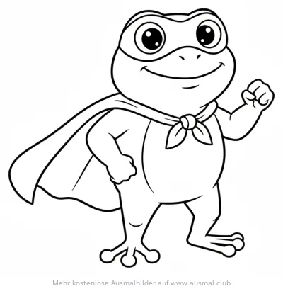 Frosch als Superheld Ausmalbild mit Umhang und Maske