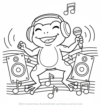 Tanzender Frosch mit Kopfhörern und Mikrofon Ausmalbild